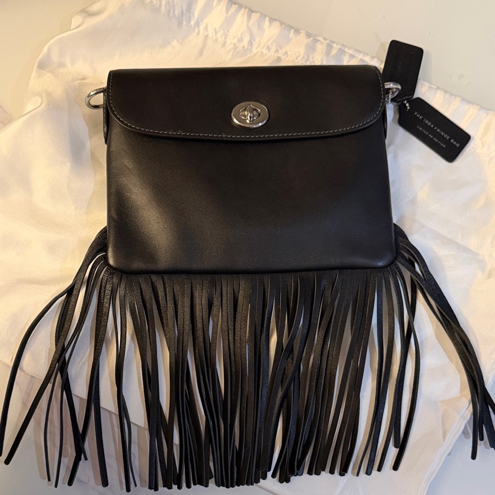 Coach Black Leather Fringe  Bag 1964 Limited Re-Edition